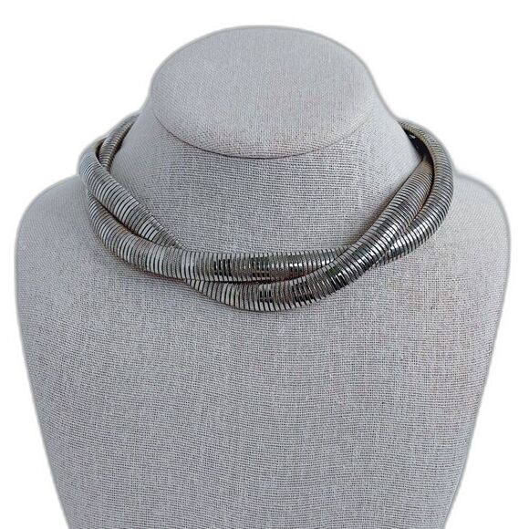 Vintage Silver Braided Flat Snake Chain Necklace Statement Quiet Luxury Classy - Picture 1 of 6